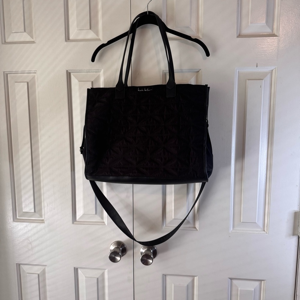 Nicole Miller Black Quilted Tote Bag with Shoulder Strap